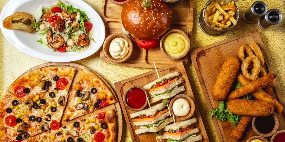 Fast food, burger, pizza, french fries